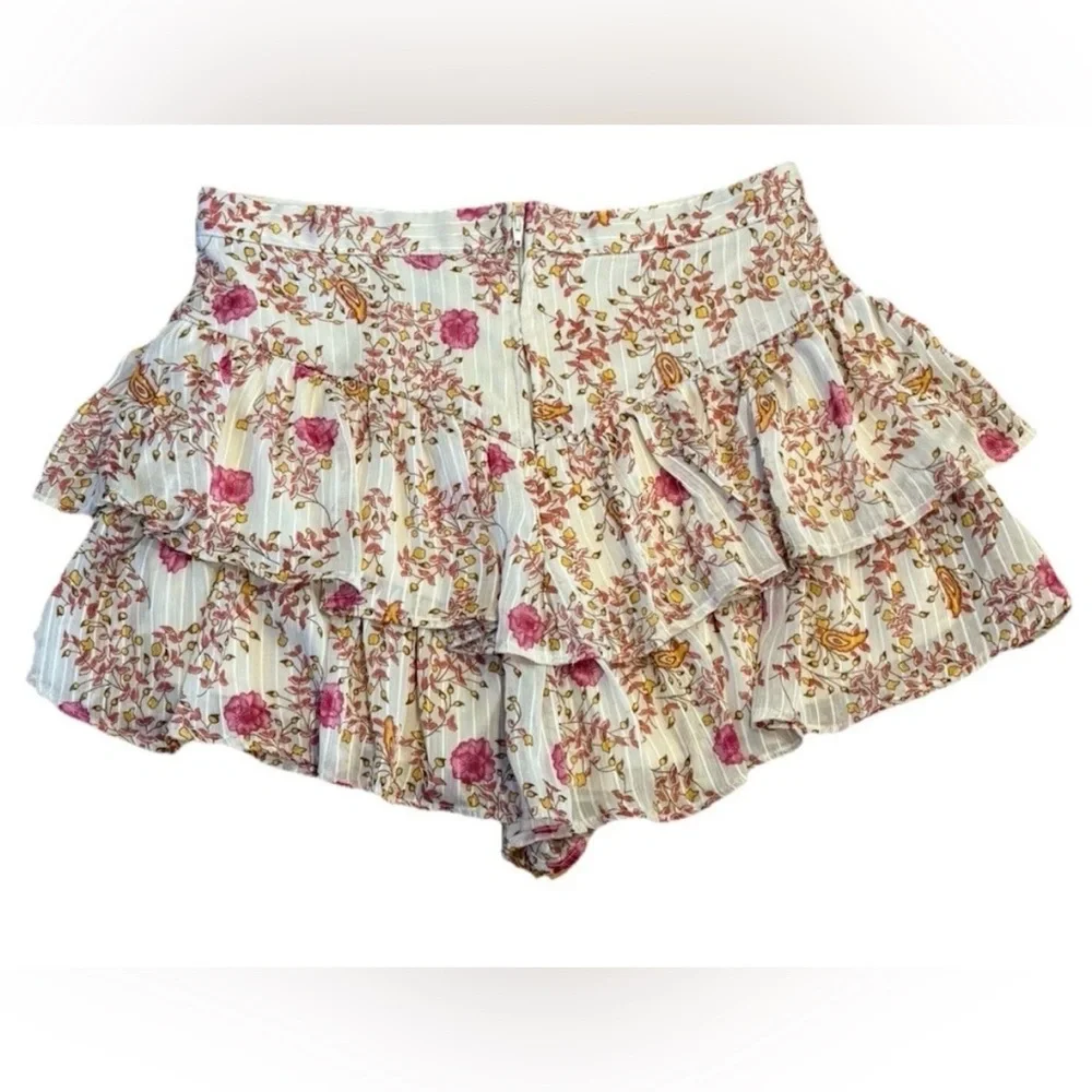 Blue Rain Floral Chiffon Tiered Ruffle Skort Cream Pink Floral Size M